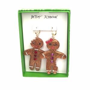 Betsey Johnson Gingerbread Man and Woman Earrings